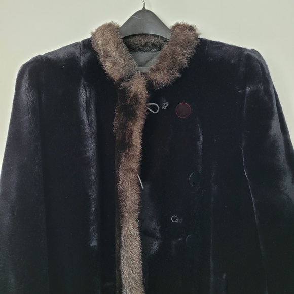 VINTAGE 70s Luxurious Faux Mink Fur‎ Coat Hillmoor Silk Lining Black Brown XL - Picture 4 of 11